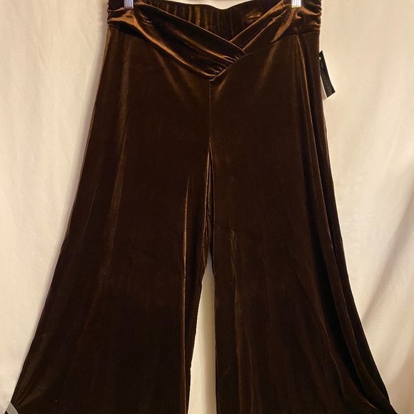 Vivendi Brown Velour Wide Leg Capri/Pants Size L NWT~Holidays~Special Occasions~ - Picture 1 of 9